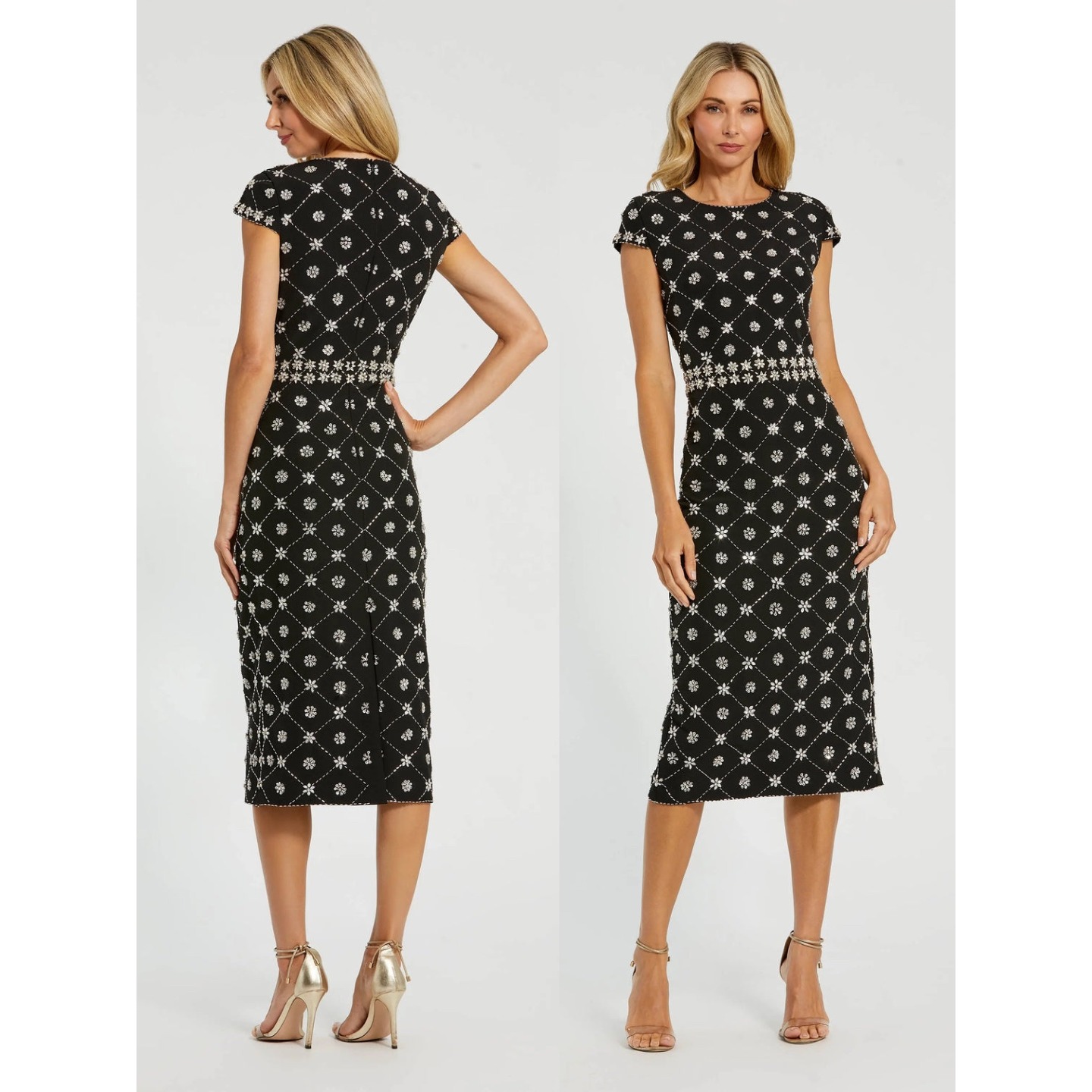 Mac Duggal Black Hand Embellished High Neck Midi Dress $698 - Size 10